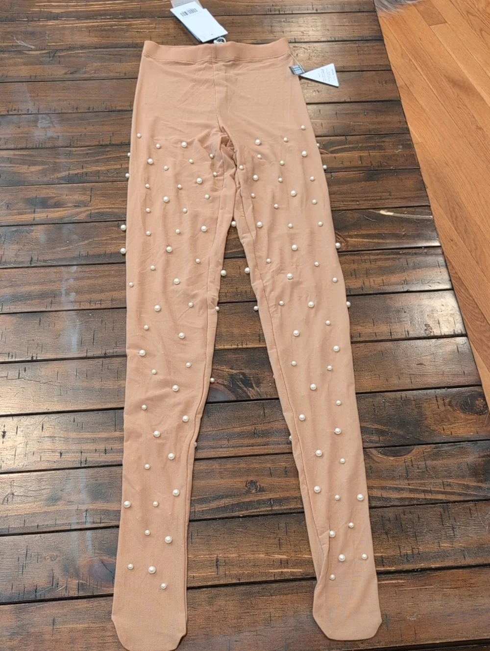 Nadine Merabi Diana Pearl Embellished Nude Tights NWT 1 XS/S/M